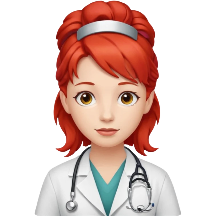 doctor with red hairclips on hair emoji
