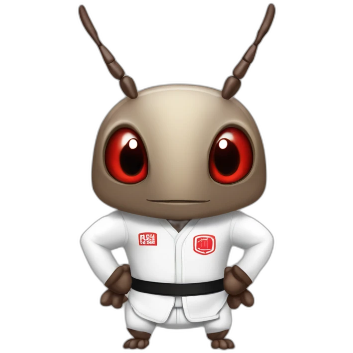 cockroach with jiu-jitsu outfit, black belt and red eyes looking forward emoji