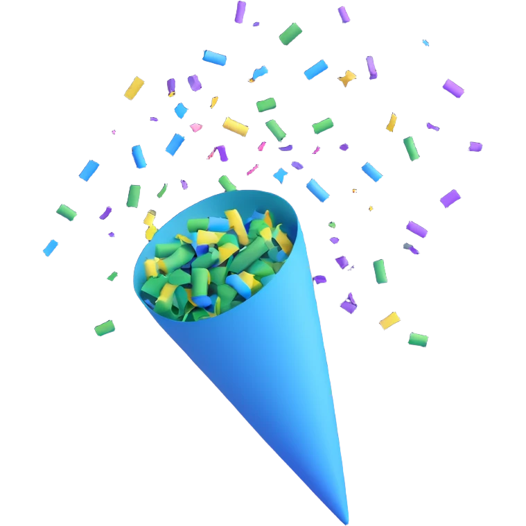 party popper, minimalistic, main colors green and blue, with confetti emoji