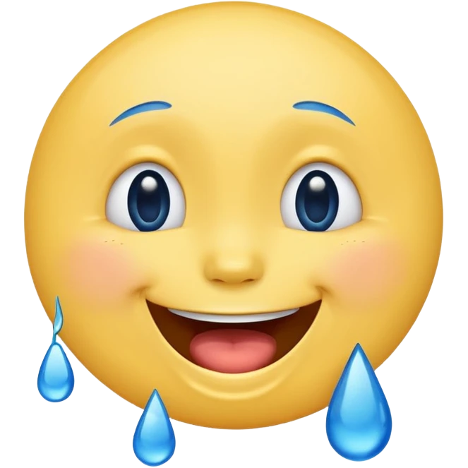Emoji, yellow round laughing face, blue tears of joy on it. 2 big blue tears on each of the 2 cheeks emoji