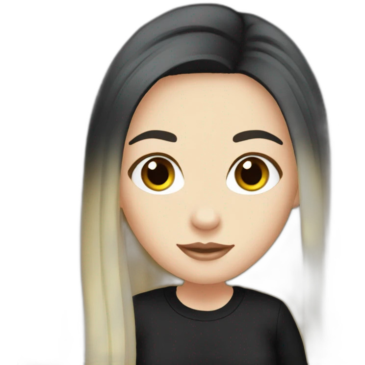White girl with long black hair wearing an aso shirt emoji