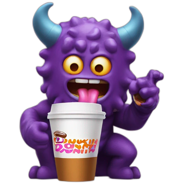 a demon holding a dunkin donuts coffee cup emoji