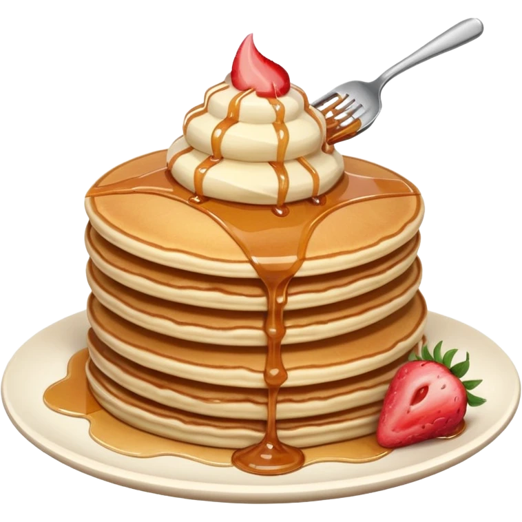 a stack of pancakes with strawberry ice cream emoji