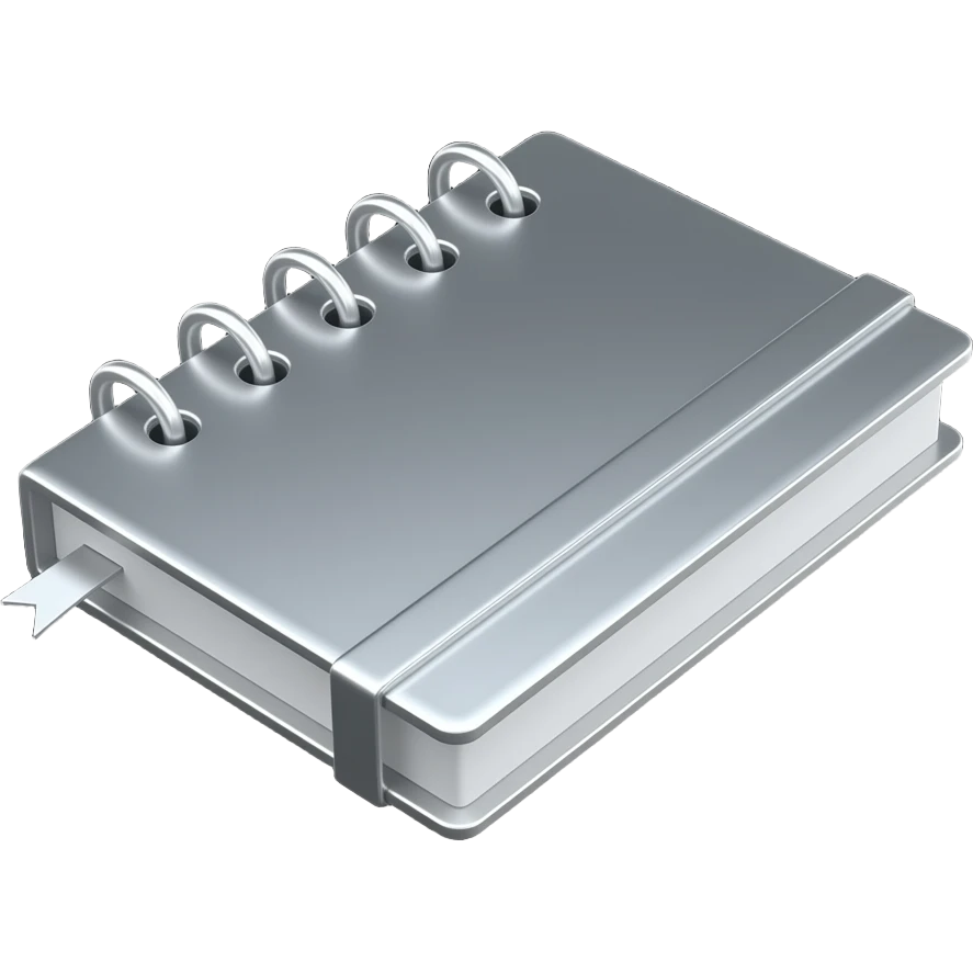 Silver noutbook, black background, high contrast, mostly monochrome, minimalist futuristic design, metallic texture, smooth surface, smooth texture with soft neon hues, smooth, futuristic, minimalist emoji