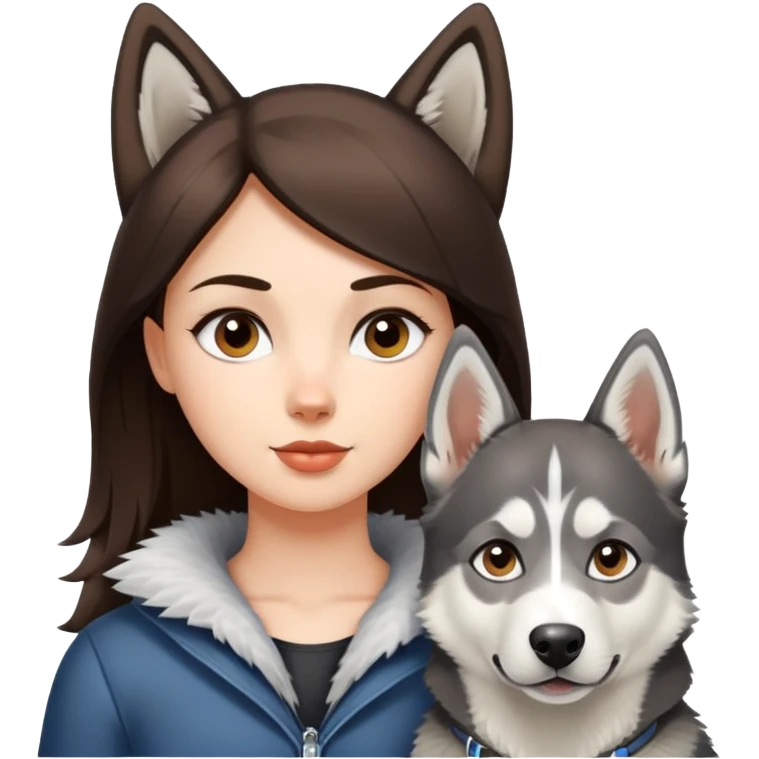 A brunette girl accompanied by her white and gray husky and her German shepherd  emoji