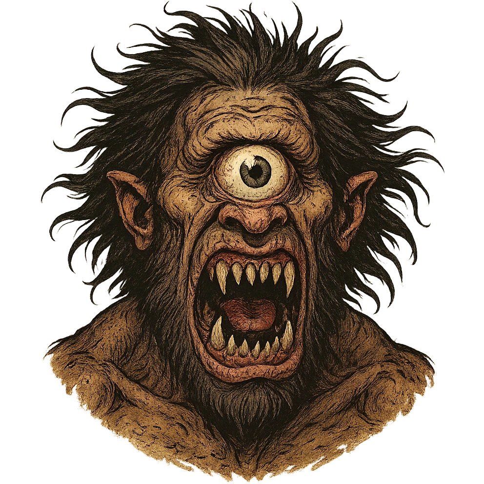 Cyclops, monstrous, sharp teeth, wild hair, one eye emoji