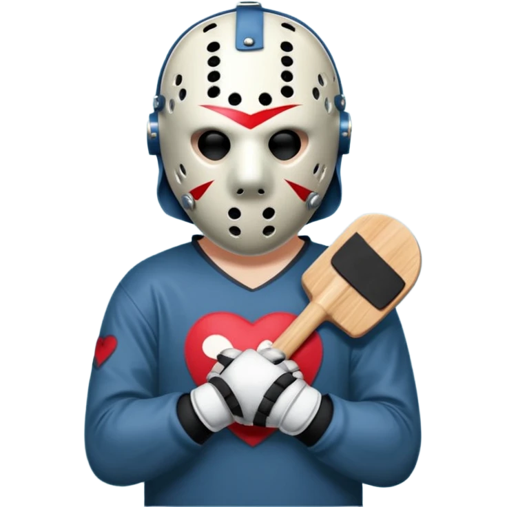 a cartoon image of Jason Voorhees, looking cute, with his hands clasped in front of him, at a sideways angle, looks like he is in love emoji