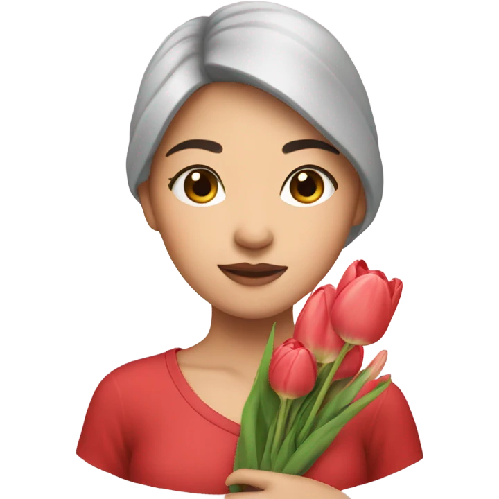 beautiful Asian girl holding tulips emoji