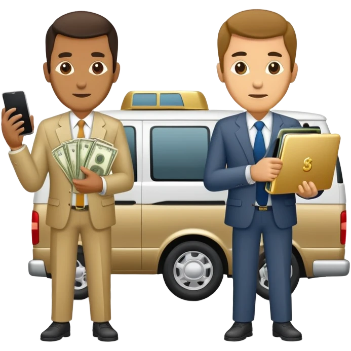 Two fashion 40 years old men stealing full van off laptops mobile phones gold and money emoji