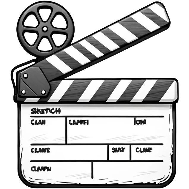 sketch-style movie clapper outline, hand-drawn feeling, just basic shape with diagonal, no fill emoji