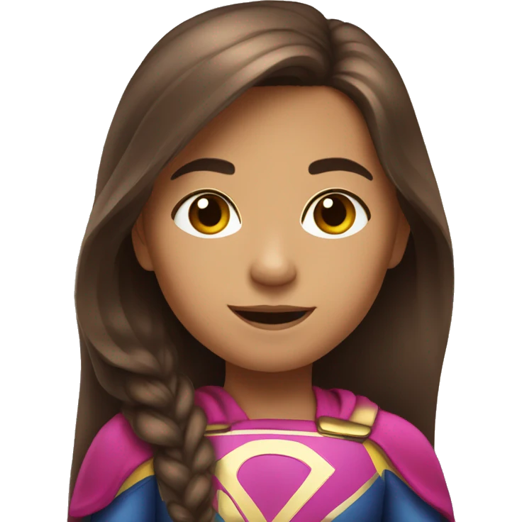 superhero, child, girl, long brown hair, brown eyes, hispanic emoji