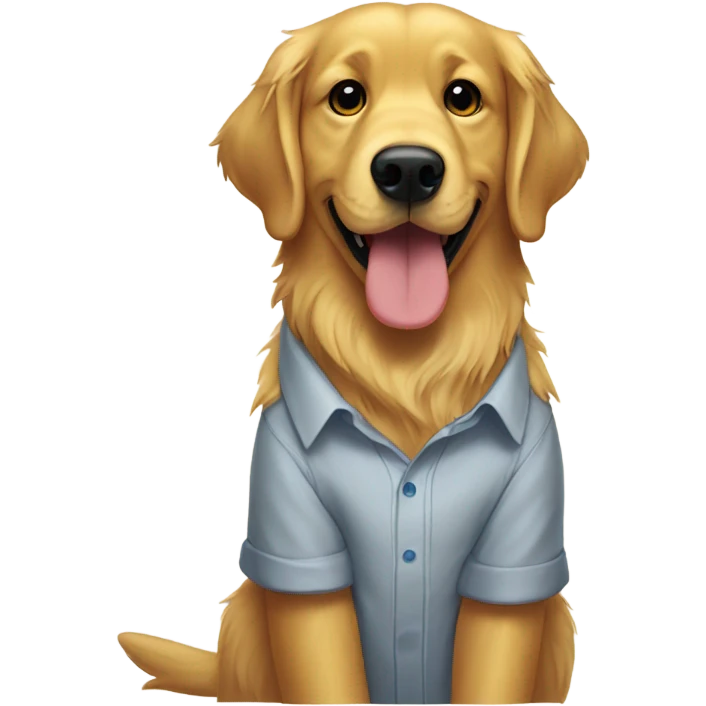 Golden retriever wearing a shirt that says jerk emoji