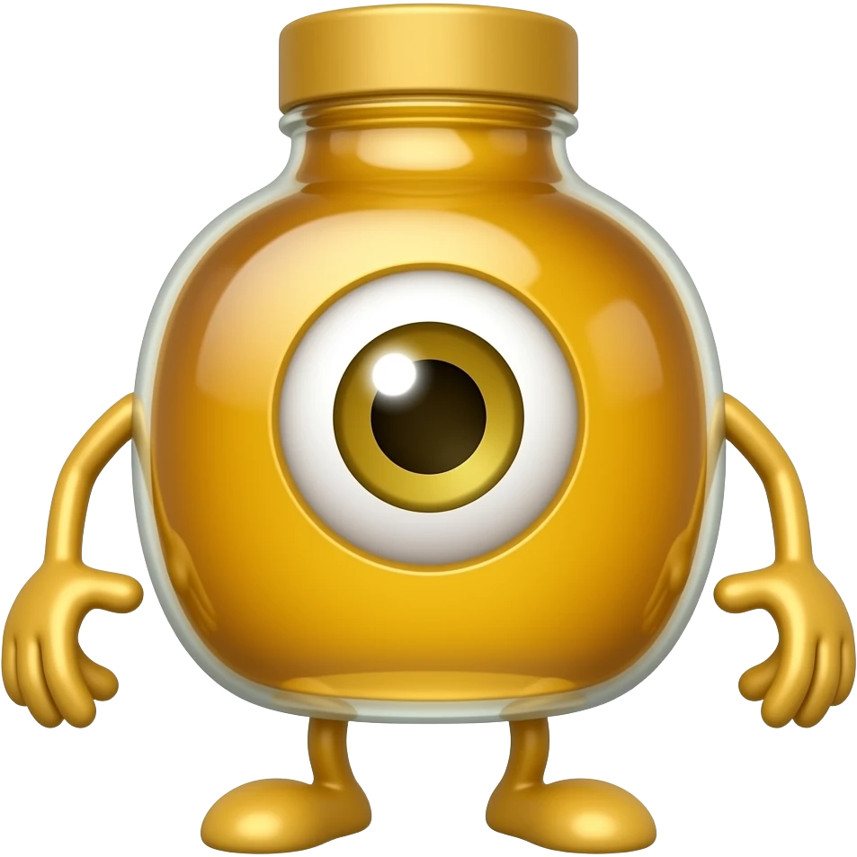 A honey bottle with one single eye and legs and arms with yellow eyes with yellow eyes emoji