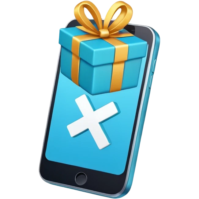 smartphone with a gift box and hashtag symbol emoji