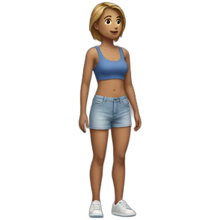 woman with only shorts looking to left emoji