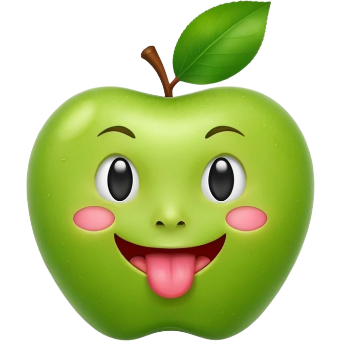 create a green apple with a face showing the tongue on IOS style emoji