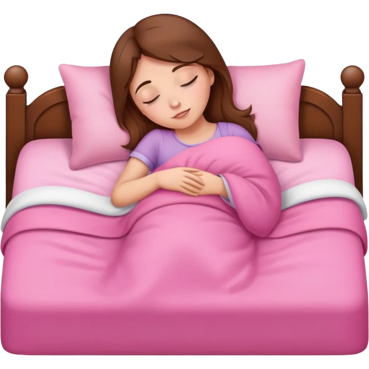 girl with brown hair, sleep in pink bed emoji