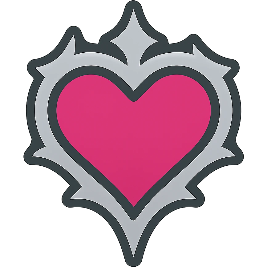 gothic heart with a silver gothic frame, color icon filled style, pink and black emoji