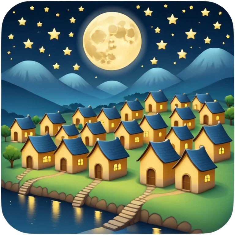 Village in night with moon and stars emoji