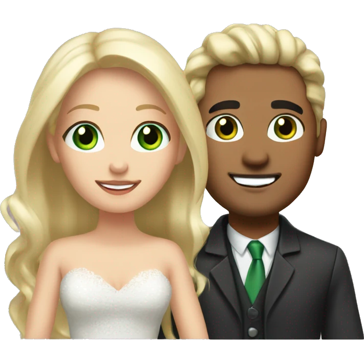 Married couple, he has black hair with gel, she has long blonde hair and green eyes  emoji