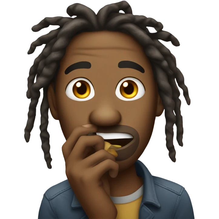 Black man with dreadlocks biting finger nails  emoji
