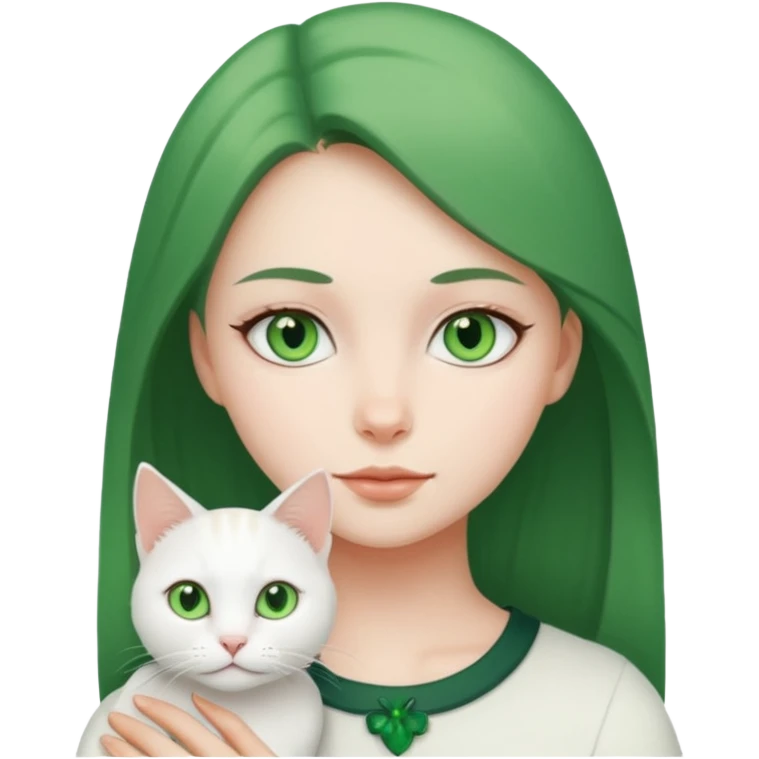 Girl with green eyes with white cat emoji
