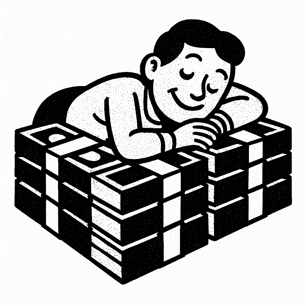 happy person napping on mattress of money emoji