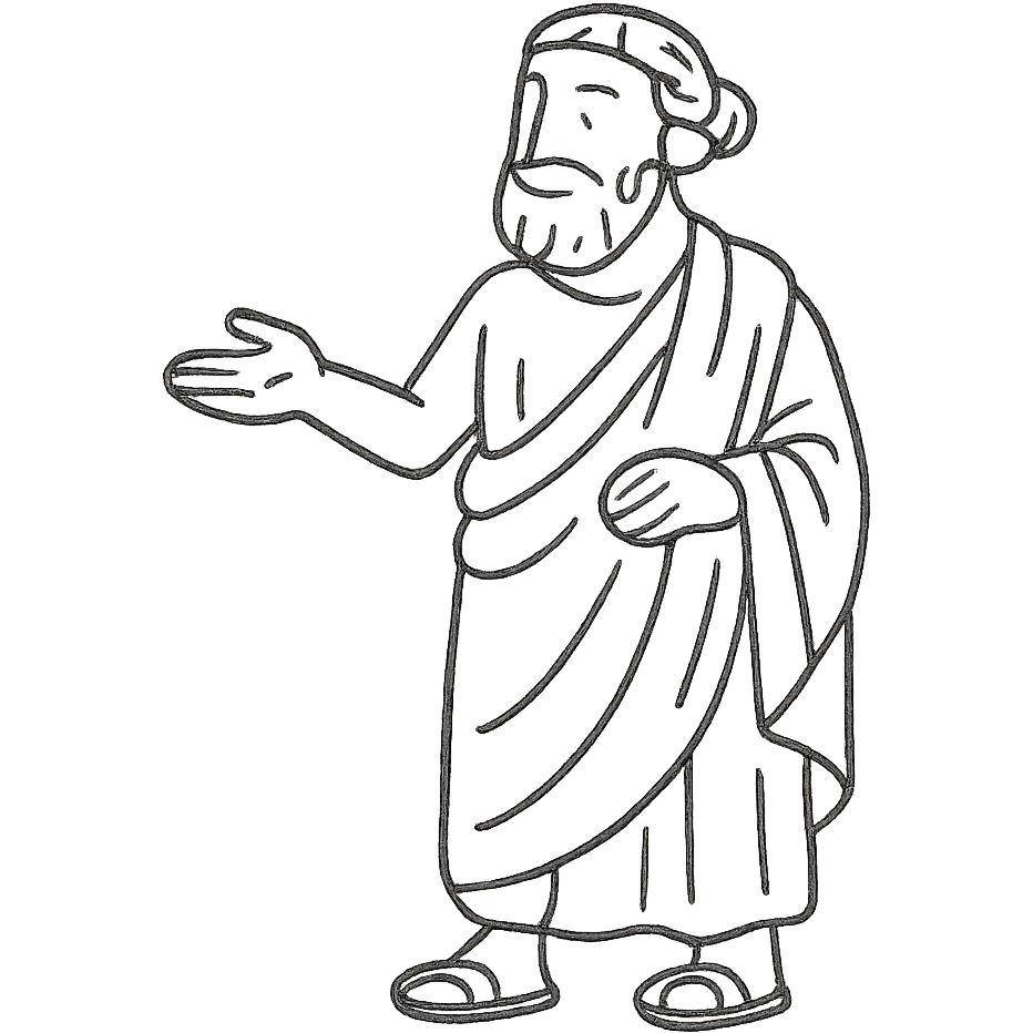 Greek person in robe hand-drawn outline emoji