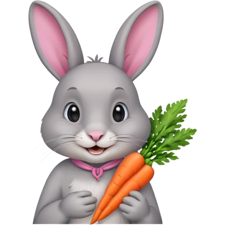 Head of a grey rabbit, grinning, holding a carrot close to face
 emoji