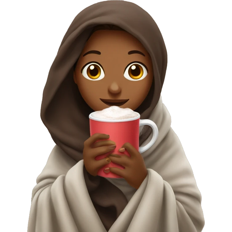 Girl drinking hot chocolate in a blanket emoji