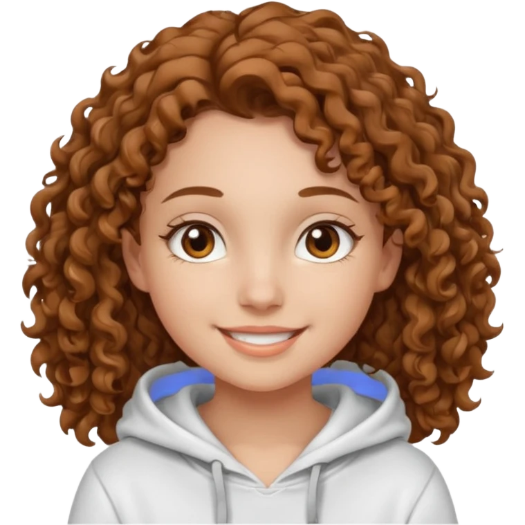 Una ragazza con una felpa semplice bianca,ha gli occhi marroni,i capelli marroni chiaro , c’è gli ha lunghi e ricci ma non troppo emoji