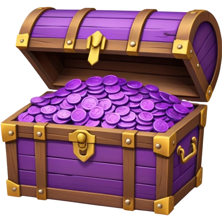 wooden brown treasure chest filled with  purple coins pack in gradient emoji