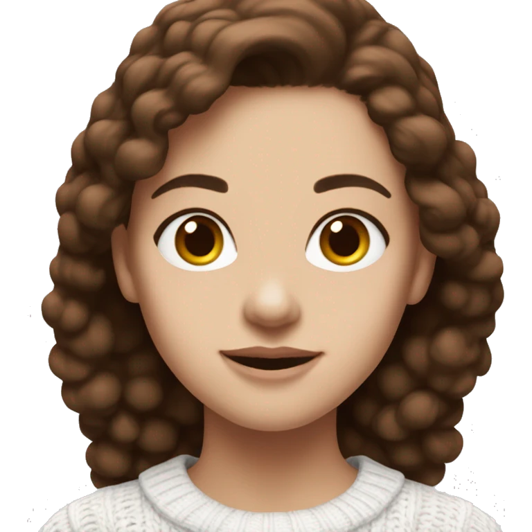 Girl with brown hair and white skin wearing a crimson and white sweater with the black crimson and white Harvard University logo on it  emoji