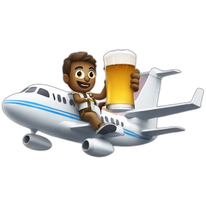 Guy drinking beer riding a plane emoji