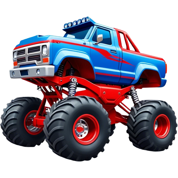 Avenger - Monster Jam (Model Year: 2021) (Iconic colour: Blue and red) - A dynamic monster truck with a split-color scheme: predominantly blue accented by bold red elements. Focus on strong, angular lines and vivid contrasting colors that evoke high energy and a futuristic, rebellious style. emoji