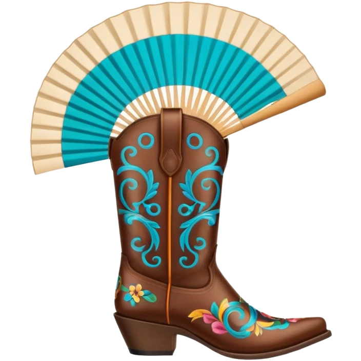 Cowboy boots in front of an open hand held fan emoji