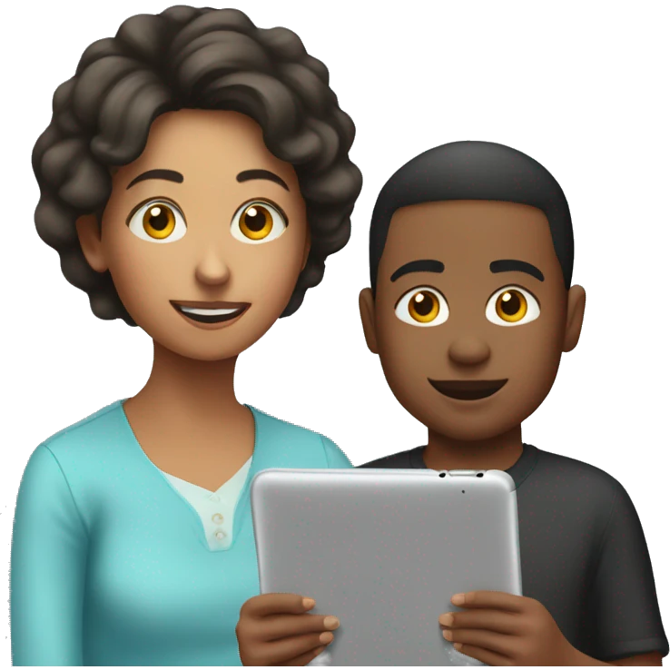young student with iPad and his mother emoji