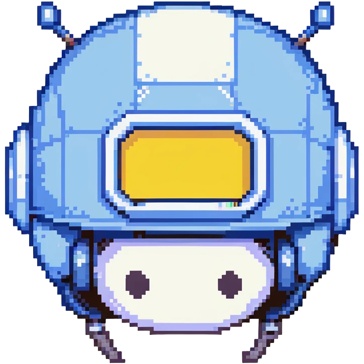 Blue bomberman head only, round helmet with antenna, white face with simple eyes, classic pixel art style emoji
