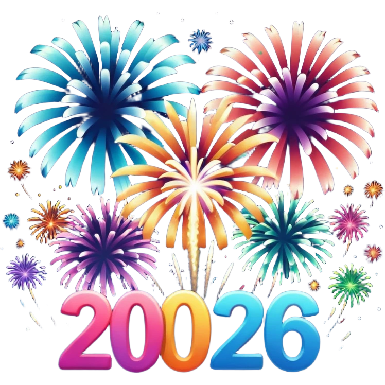 2026 in backdrop of colourful fireworks emoji