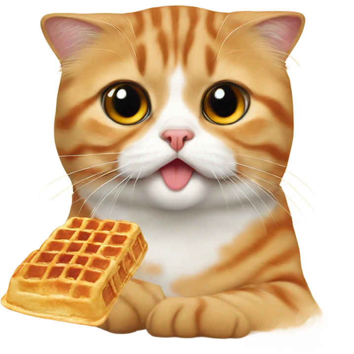 Orange Scottish fold eating a waffle emoji