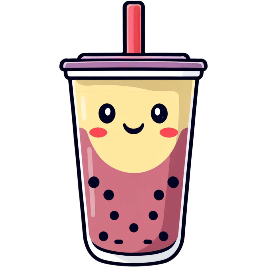 kawaii boba tea with a cute smiling face emoji