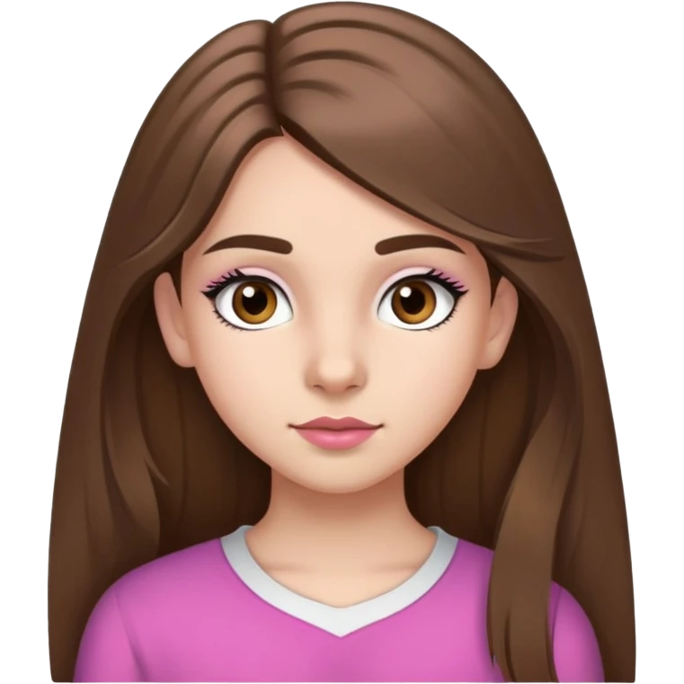 niña de 12 años con pelo largo castaño, ojos marrones claros, cejas marrones, pestañas negras, nariz mediana y labios medianos rosas emoji