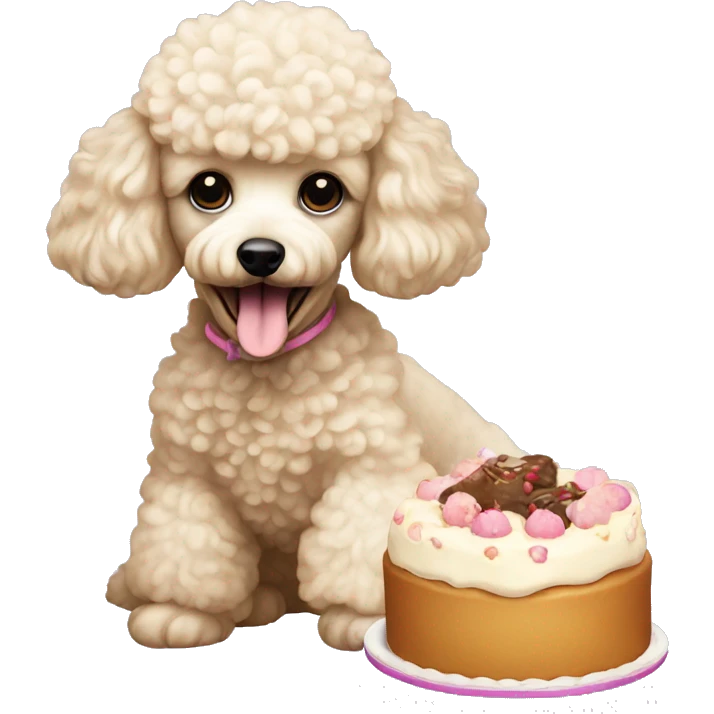 cream mini poodle eating cake emoji