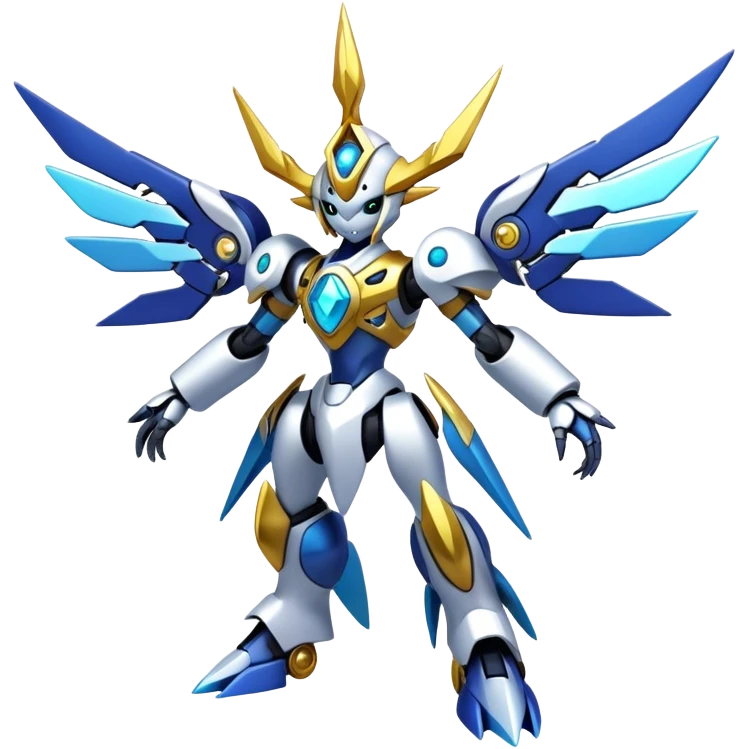 Shiny Futuristic Mechanical Glossy Celestial Godly Divine Metal-Fakemon-Pokemon-Digimon-Spectrobes-fusion, full body emoji
