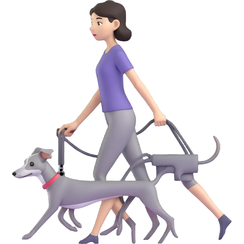 Beautiful Asian girl walking a completely solid grey Italian greyhound with a grey nose, no white markings anywhere, no white on the nose, pure grey dog emoji