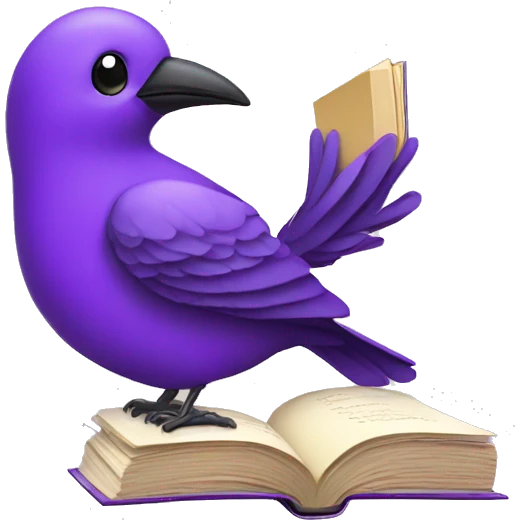 Purple bird with a book  emoji