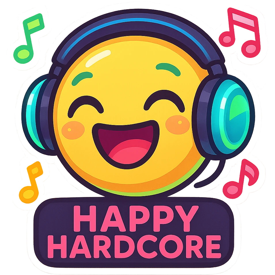 vibrant energetic emoji representing happy hardcore music with neon colors smiley face rave elements emoji