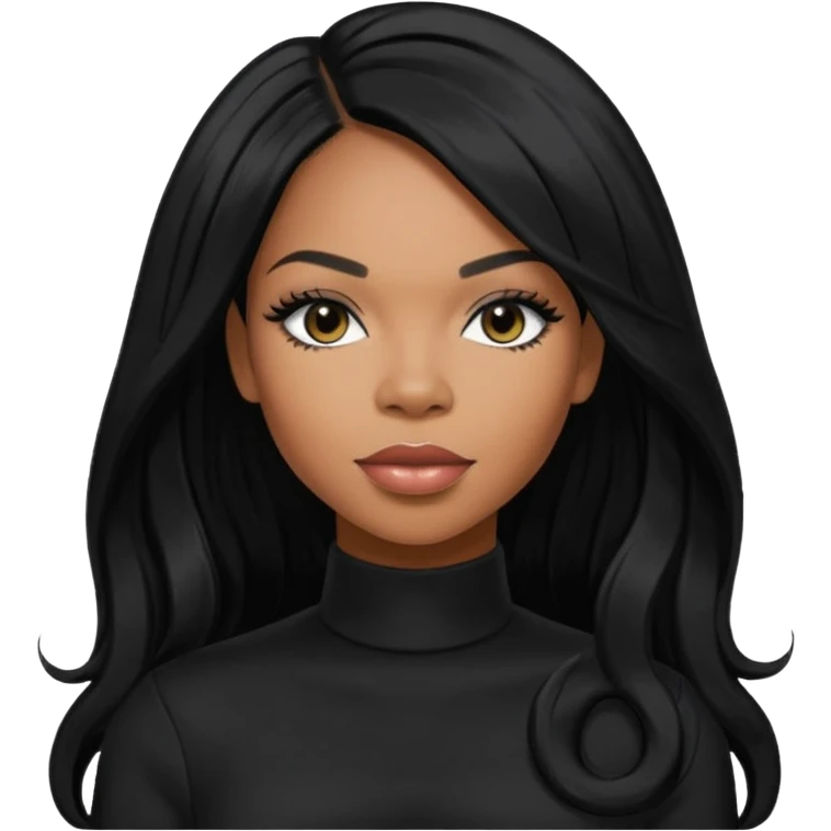 Tenitra Michelle Williams, R&B Singer (b.1979) from Destiny's Child with long jet black hair, medium dark skin, black outfit emoji