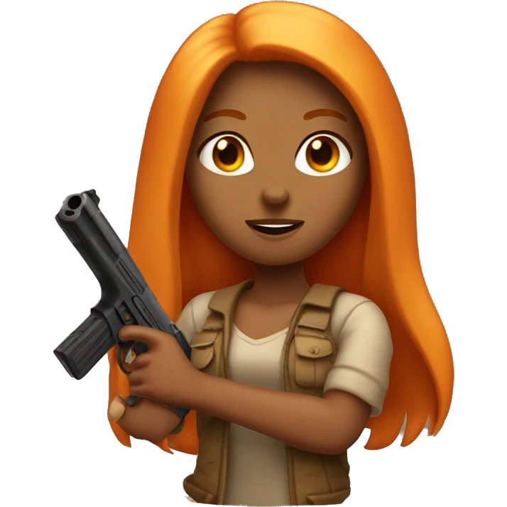 Tan girl with long orange hair holding a gun emoji
