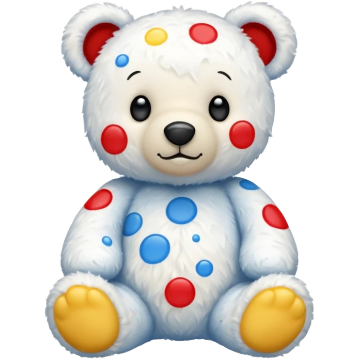 White teddy bear covered with blue, red and yellow spots emoji